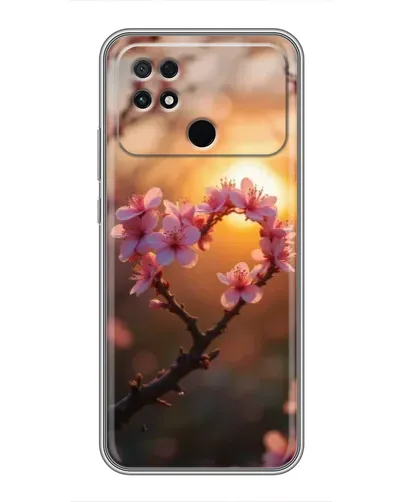 Чехол для Xiaomi POCO C40 с картинкой «Розовый цвет сердце на фоне заката»