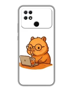 Чохол для Xiaomi POCO C40 з картинкою «Капібара з ноутбуком»