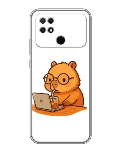 Чехол для Xiaomi POCO C40 с картинкой «Капибара с ноутбуком»