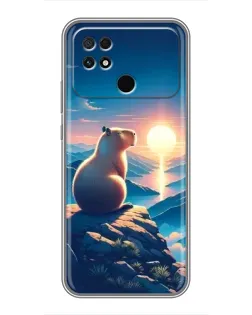 Чохол для Xiaomi POCO C40 з картинкою «Захід сонця з капібарою»