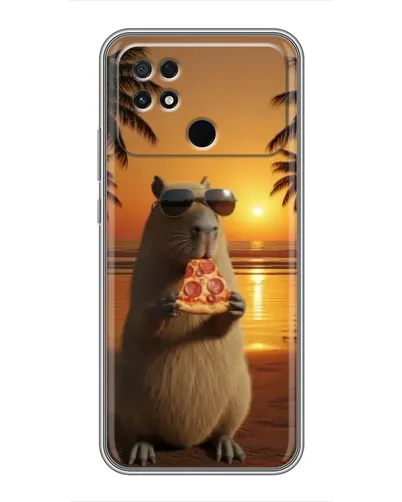 Чехол для Xiaomi POCO C40 с картинкой «Капибара с пиццей»