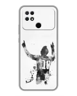 Чехол для Xiaomi POCO C40 с картинкой «Черно-белый силуэт Месси»