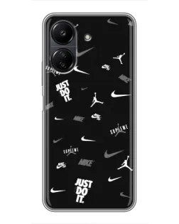 Чехол для Xiaomi POCO C65 с картинкой «Nike Black Pattern»