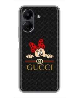 Чехол для Xiaomi POCO C65 с картинкой «Минни Маус Gucci — черный»