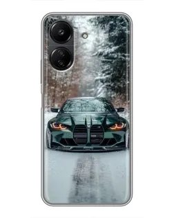 Чохол для Xiaomi POCO C65 з картинкою «BMW у зимовому лісі»
