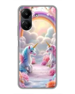 Чохол для Xiaomi POCO C65 з картинкою «Веселка і єдинороги»