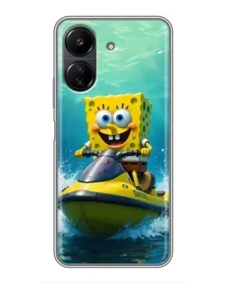 Чехол для Xiaomi POCO C65 с картинкой «Спанч Боб на гидроцикле»