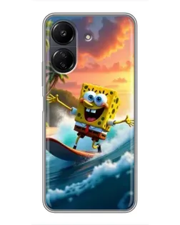 Чохол для Xiaomi POCO C65 з картинкою «Губка Боб серфінгіст»