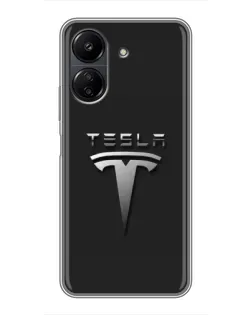 Чохол для Xiaomi POCO C65 з картинкою «Сталевий логотип Tesla»