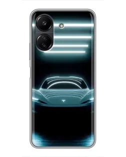 Чохол для Xiaomi POCO C65 з картинкою «Tesla в неоні»