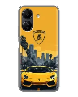 Чохол для Xiaomi POCO C65 з картинкою «Жовтий Lamborghini місто»
