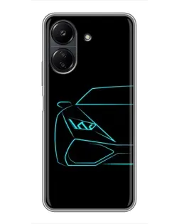 Чохол для Xiaomi POCO C65 з картинкою «Блакитний силует Lamborghini»