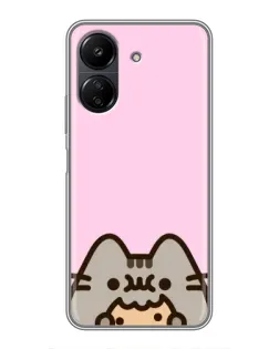 Чехол для Xiaomi POCO C65 с картинкой «Pusheen и печенье»