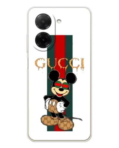 Чехол для Xiaomi Poco C71 с картинкой «Микки Маус Gucci — полосы»