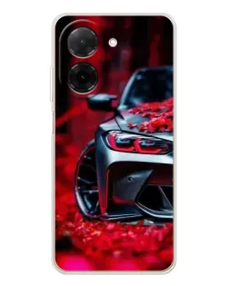 Чехол для Xiaomi Poco C71 с картинкой «Спортивная BMW и цветы»