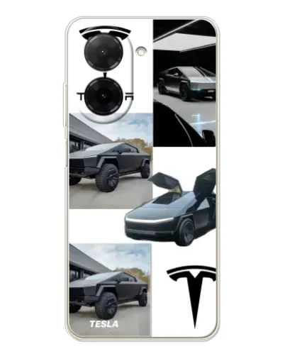 Чехол для Xiaomi Poco C71 с картинкой «Коллаж Cybertruck Tesla»