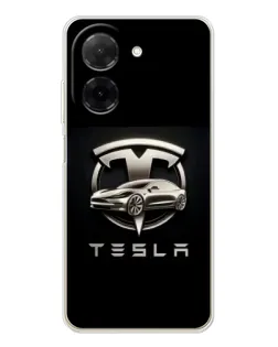 Чехол для Xiaomi Poco C71 с картинкой «Tesla — серебристое авто»