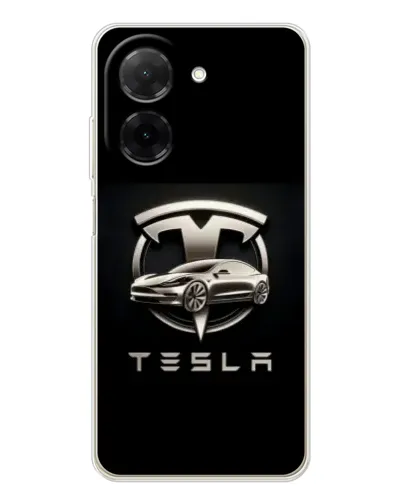 Чехол для Xiaomi Poco C71 с картинкой «Tesla — серебристое авто»