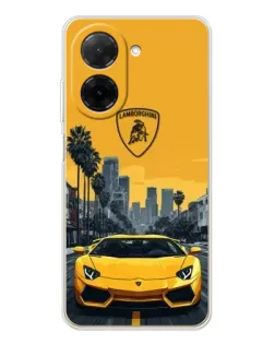 Чехол для Xiaomi Poco C71 с картинкой «Желтый Lamborghini город»