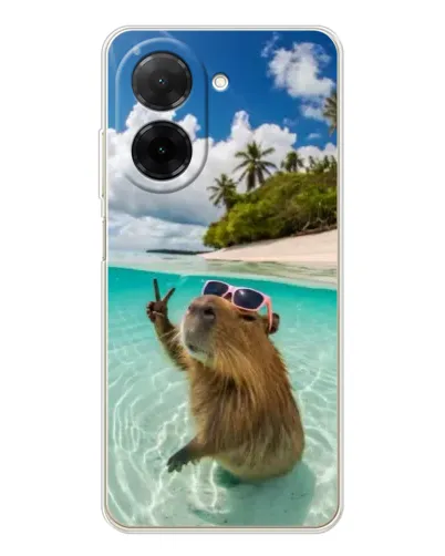 Чехол для Xiaomi Poco C71 с картинкой «Капибара на море»