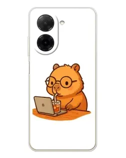 Чехол для Xiaomi Poco C71 с картинкой «Капибара с ноутбуком»