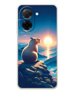 Чехол для Xiaomi Poco C71 с картинкой «Закат солнца с капибарой»