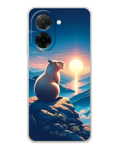 Чехол для Xiaomi Poco C71 с картинкой «Закат солнца с капибарой»