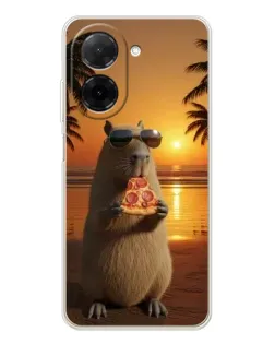 Чехол для Xiaomi Poco C71 с картинкой «Капибара с пиццей»