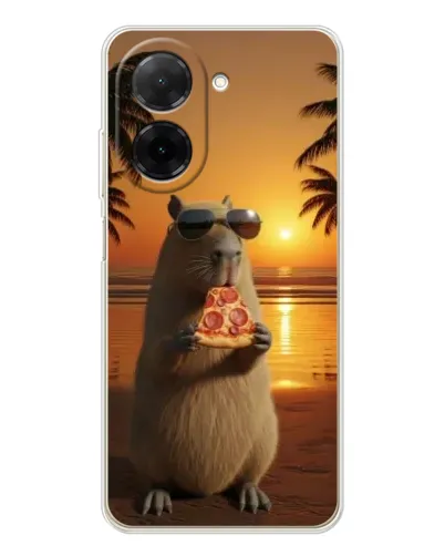 Чехол для Xiaomi Poco C71 с картинкой «Капибара с пиццей»