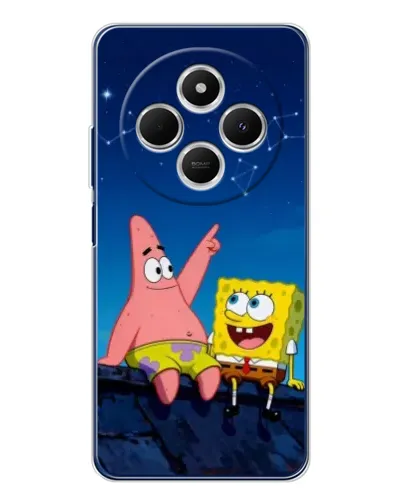 Чехол для Xiaomi Poco C75 с картинкой «Губка Боб и Патрик ночью»