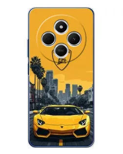 Чохол для Xiaomi Poco C75 з картинкою «Жовтий Lamborghini місто»