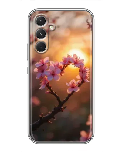 Чехол для Xiaomi Poco C81 с картинкой «Розовый цвет сердце на фоне заката»