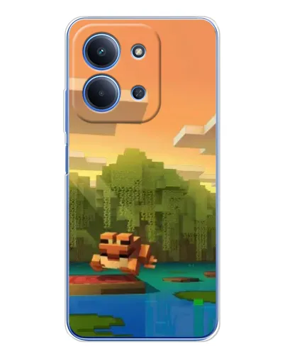 Чехол для Xiaomi Poco C85 с картинкой «Майнкрафт закат солнца»