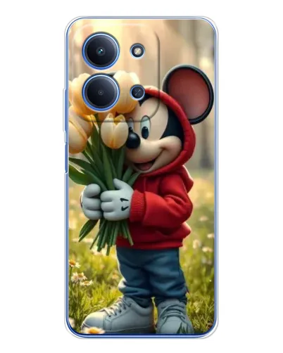 Чехол для Xiaomi Poco C85 с картинкой «Микки с тюльпанами»