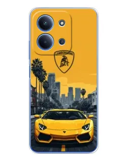 Чехол для Xiaomi Poco C85 с картинкой «Желтый Lamborghini город»