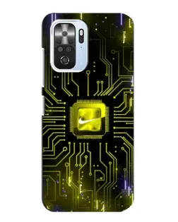 Чехол для Xiaomi POCO F3 с картинкой «Nike — золотая искра»