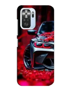 Чехол для Xiaomi POCO F3 с картинкой «Спортивная BMW и цветы»