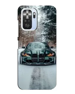 Чехол для Xiaomi POCO F3 с картинкой «BMW в зимнем лесу»