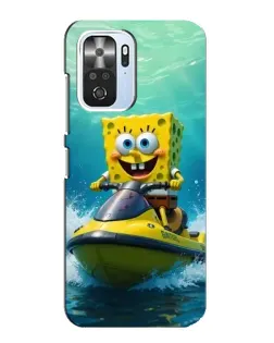 Чехол для Xiaomi POCO F3 с картинкой «Спанч Боб на гидроцикле»