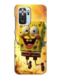 Чехол для Xiaomi POCO F3 с картинкой «Губка Боб прыгает»
