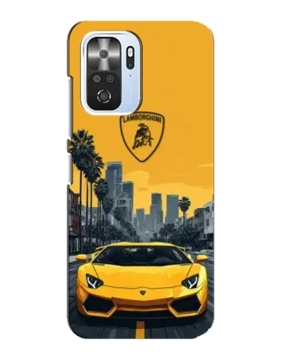 Чехол для Xiaomi POCO F3 с картинкой «Желтый Lamborghini город»