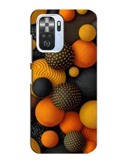 Чехол для Xiaomi POCO F3 с картинкой «Объемные оранжевые сферы»