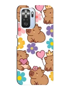 Чехол для Xiaomi POCO F3 с картинкой «Цветочный паттерн капибар»