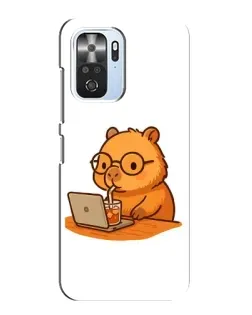Чехол для Xiaomi POCO F3 с картинкой «Капибара с ноутбуком»