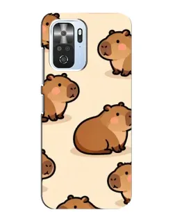 Чехол для Xiaomi POCO F3 с картинкой «Паттерн милых капибар»