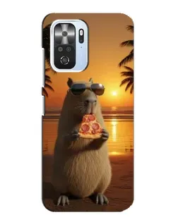Чехол для Xiaomi POCO F3 с картинкой «Капибара с пиццей»