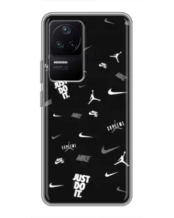 Чехол для Xiaomi POCO F4 (5G) с картинкой «Nike Black Pattern»