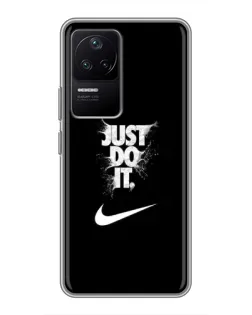 Чехол для Xiaomi POCO F4 (5G) с картинкой «Текстовый принт Nike»
