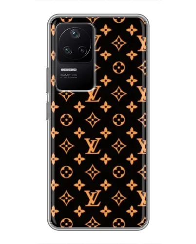 Чехол для Xiaomi POCO F4 (5G) с картинкой «Золотая монограмма LV»