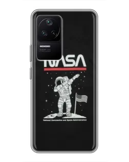 Чехол для Xiaomi POCO F4 (5G) с картинкой «NASA — шагаем по Луне»